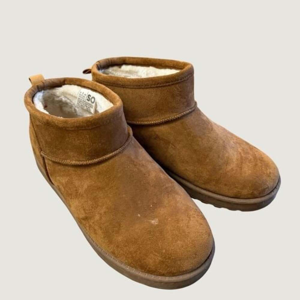 SO Lupita Chestnut Brown Mini Ankle Boots Faux Fur Lined Womens 8 LUPITACHESTNUT